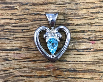 Blue Topaz Sterling Silver Heart Pendant