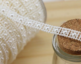 Wholesale lot 50YDS ivory pearl Lace Trim DIY wedding decoration dress bridal hair accesory 10mm
