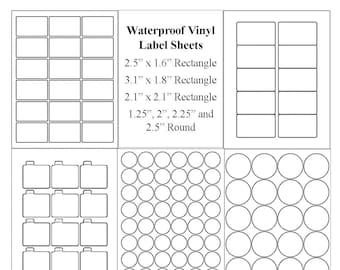 Blank Label Sheets, Waterproof Labels, Vinyl Labels, Jar Labels, Lip Balm Labels, Candle Labels, Round Labels, Vinyl Waterproof Stickers