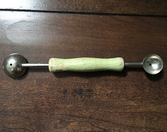 1940's Vintage Double Melon Baller with Red Wooden Handle