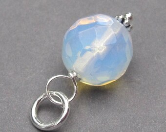 Opalite Birthstone Charm, Sterling Silver Wire Wrapped Pendant, Birthstone Jewelry, Interchangeable Pendant, Moonstone Charm