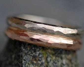 White Gold and Rose Gold Band- Recycled Mixed Gold Wedding Ring Made to Order