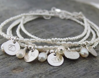 Bridesmaid bracelet SET of 3, 4, 5, 6 Bridesmaid gift, Personalized Bracelet, Pearl bridesmaid Bracelet, Initial Bracelet, Wedding jewelry