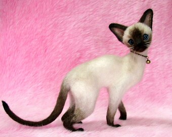 Needle Felted Siamese Cat: Miniature Needle Felt Cat, Needle Felting