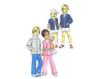 1970s Boys and Girls Cuffed Pants Shorts Suspenders Cardigan Simplicity 6240 Vintage Sewing Pattern Size 3 Breast 22 UNCUT