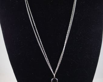 Silver Mandala Pendant Necklace | Multi-Strand Silver Chain | Crystal Charms | Long Necklace