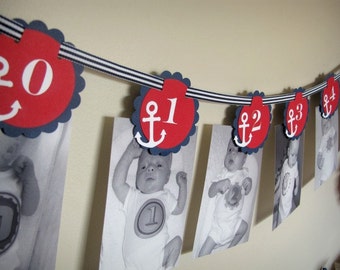 Sailing Boy Collection: Monthly Nautical first birthday photo banner. Nautical Birthday. Picture Banner. First Year Banner. Preppy. Sea. V1