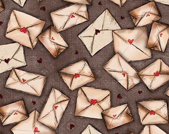 Quilting Treasures, Letters from the Heart, Envelopes on gray, yard