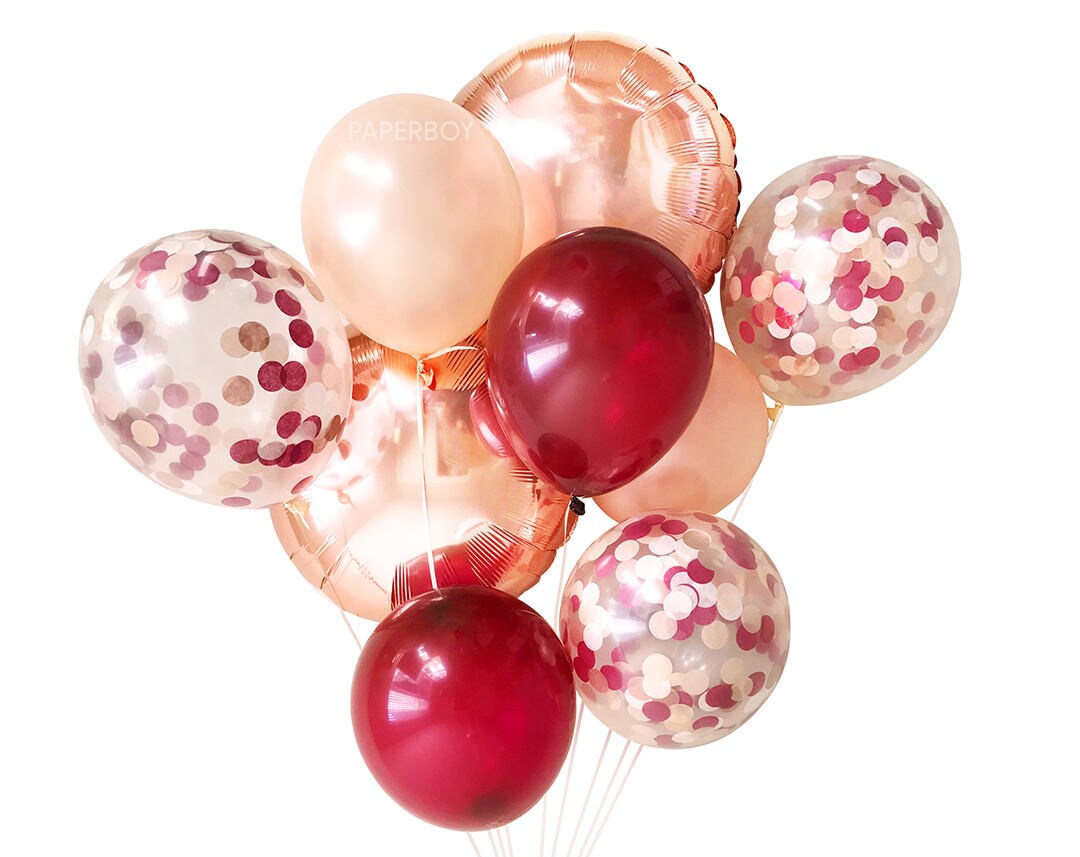 Burgundy Rose Gold and Blush Pink Balloons Balloon Bouquet
