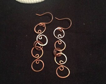 Hammered Copper Wire Wrap Earrings/ Long Copper Earrings/ Wire Wrap Earrings/ Wire Wrap Jewelry/ Copper Earrings/ Copper Jewelry