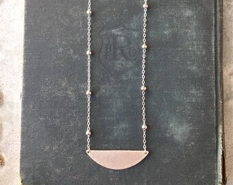 Long Geometric Necklace, Silver Crescent Layering Necklace