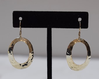 Earrings Sterling Silver Oval Hammered Hoop Dangle Earrings 46mm