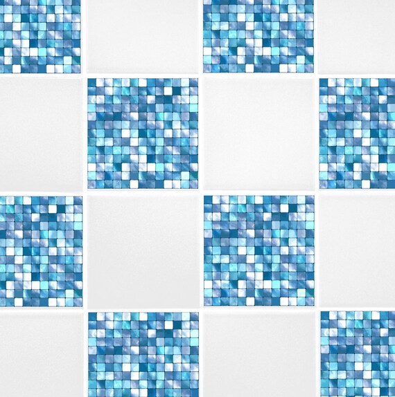 aqua blue mosaic tile transfers 6 x 6 printed