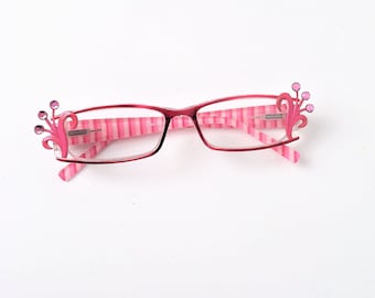 Reading glasses with crystals, +1.50, Pink