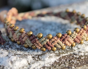Earthy micromacrame hemp bracelet with bronze metal beads, hemp jewelry, bohemian, hippie