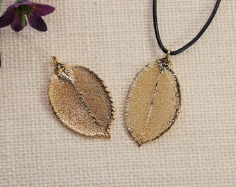 SALE Leaf Necklace, Boho Jewelry, Rose Leaf, Real Rose Leaf Necklace, Rose, Gold Rose Leaf Pendant, SALE372