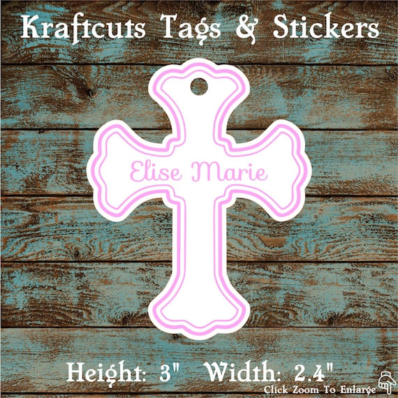 Favor or Gift Tags - Baptism Cross Tag Pink Large #200P - Quantity: 20 Tags