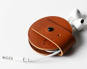 leather cable cord organiser headphone case leather holder earphone holder organiser cable and earphone case