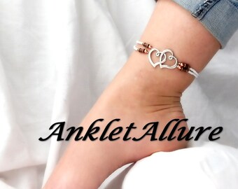 TWO HEARTS Ankle Bracelet Double Heart Anklet Beach Proof Mixed Metal Anklets for Women