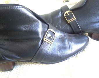 Cool Vintage Black Leather Go-Go Boots NOS