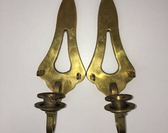 Vintage Brass Wall Sconce Candlestick Holder Hotel Regency Home Decor 11.5" Set of Two E*