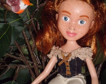Bare Faced Dolls #132 red hair, blue eyes Pictured In Tree - Ooak - Repainted- Bratz Makeunder- Changed doll.