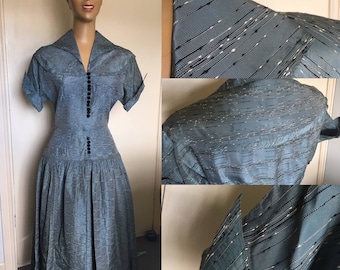 1950's Original Textured Rayon Stripe 'New Look' Dress