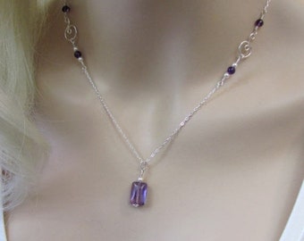 Delicate Amethyst Necklace in Sterling Silver, Purple Bride Necklace, Wedding Jewelry, February Birthstone Gift, Natural Amethyst, Pearls