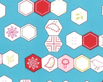 SALE - Sew Stitchy Collection - Novelty Hexagons - Aqua by Aneela Hoey - Moda