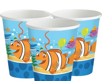 Ocean Buddies Cups - 255ml Paper Party Cups-Girls birthday party-boy birthday party -under the sea