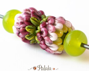 Pair of floral Lampwork Glass Beads for earrings, Artisan lampwork beads