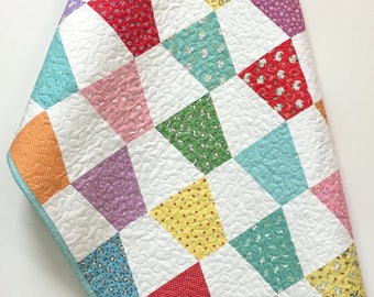 Baby Girl Quilt 1930's reproduction prints Handmade Checkerboard Tumbler Crib Quilt Bedding Nursery Bedding-Old Fashion Charm