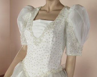 White Wedding Dress 80s – Vintage bridal gown from 1980s - Puff sleeves dress -