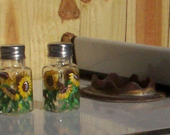 Painted Glass Salt & Pepper Shakers Hand-painted Sunflower Glass Salt and Pepper Shakers by Lisa Hayward