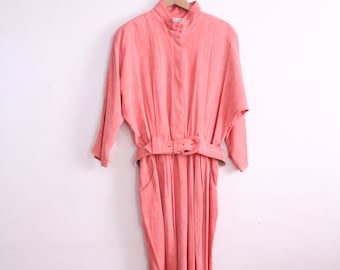 Pleated Flamingo Pink 90s Midi Dress