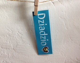 Dziadzio (Grandpa in Polish) paper cut out laminated bookmark with a pressed flower from Poland