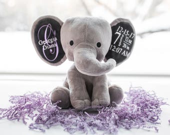 personalized Baby gift, Birth Stat Elephant, Birth Stat Gift, Stuffed Elephant, Baby Shower Gift, Baby Girl Gift, Baby Boy Gift