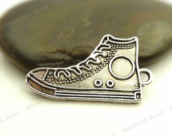 6 Athletic Shoe Charms ( Double Sided ) 16x30mm Antique Silver Tone Metal - BF14