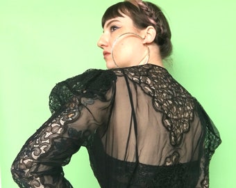 1940s Dress / 30s 40s Black Lace Gown / 1940s Evening Gown / 1930s Dress