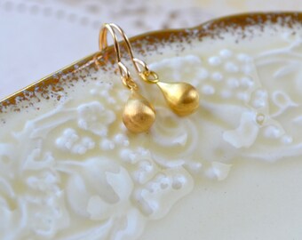 Gold Teardrop Earrings, Tiny Drop Earrings, Brushed Gold Jewellery, Gold Minimalist Earrings, Delicate Gold Earrings, Wife Gift, For Mum