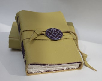 Chartreuse Leather Journal or Leather Notebook Blank Book - Handmade