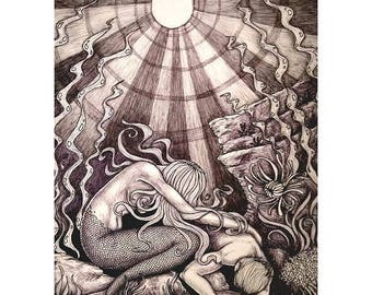 The Little Mermaid-Saving the Prince Print