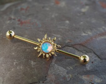 16g 14g Sun 14kt Gold Industrial Barbell Scaffold Piercing