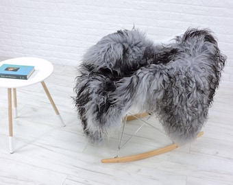 Luxury real Icelandic sheepskin rug "Mongolian style" curly grey/black, i231