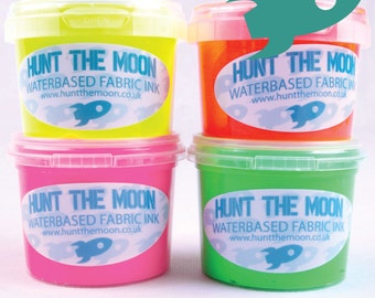 Hunt The Moon - Fluorescent Screen Printing Ink - Waterbased - Fluro Neon - 4x 120ml, 280ml, 1000ml Choose Size!