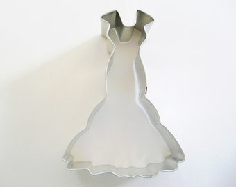 4" Wedding Gown Cookie Cutter Tin Plated Steel Fondant Prom Dress Bride Groom