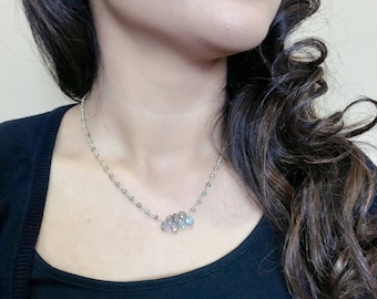 Natural Labradorite Sterling Silver Necklace, Tear Drop Labradorite, Natural Labradorite, Gemstone Necklace, Birthstone Necklace, Wire Wrap