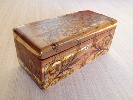 Custom Pyrography Art Commission on Small Wood Box Chest or
