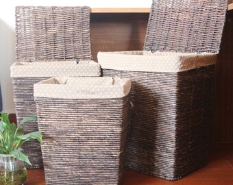 Dark handwoven laundry hamper/rustic home decor/Wholesales bulk/ straw basket/wedding gift/storage basekt/GrasShanghai