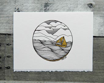 Sailing ~ Original Art Drawing on a Greeting Card